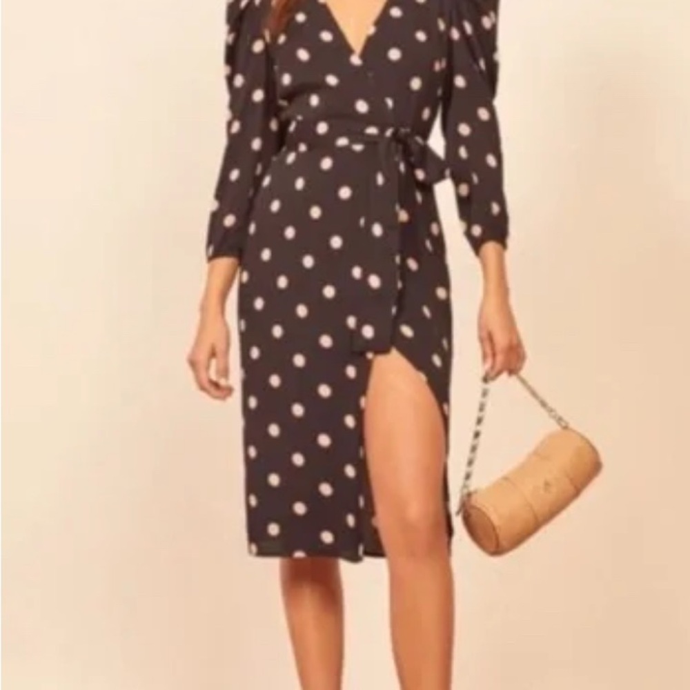 Reformation Black and White Polka Dot Long Sleeve Dress